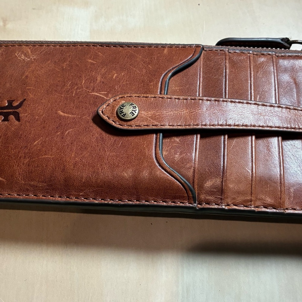 Frye Melissa Leather Snap Card Wallet Cognac Brown